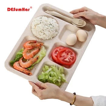 

Wheat straw platter Dinnerware plate,children's student breakfast plate baby plate bowl kindergarten spoon fork tableware set