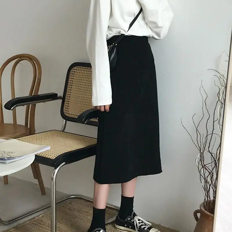 2 Colors Autumn High Waist Straight Skirts Empire Womens Casual Solid Color High Waist Long Pencil Skirts Womens