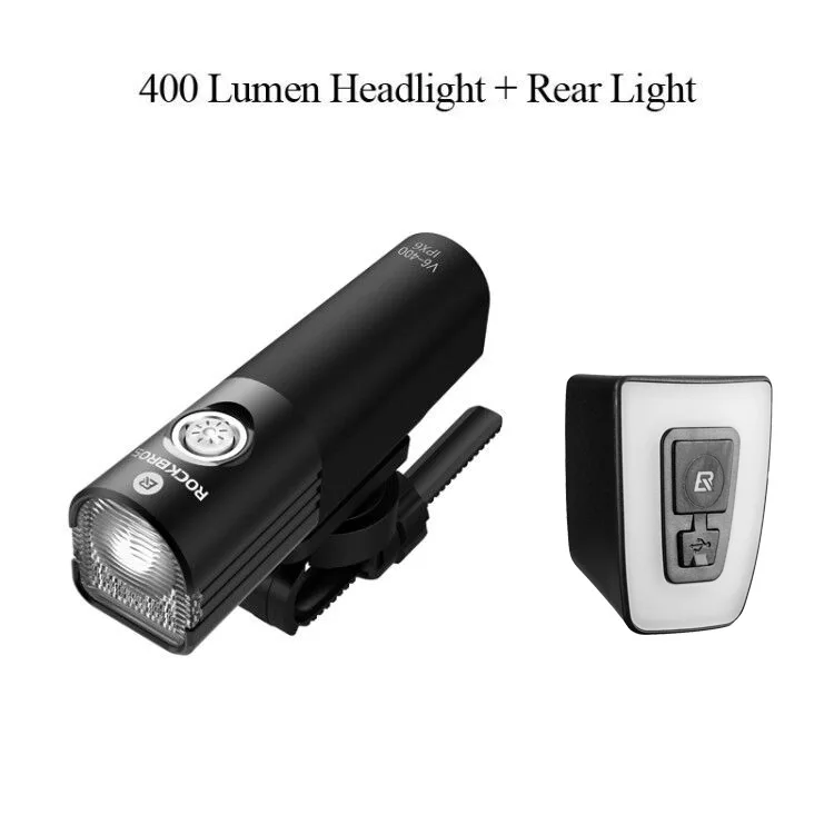 v6-400 and taillight Велосипедный светильник ROCKBRO, USB, перезаряжаемый, водонепроницаемый, ультра-светильник, 2500 мА/ч, 800 люмен, велосипедный фонарь, велосипедный головной светильник, светильник-вспышка, 7 режимов - Цвет: v6-400 and taillight