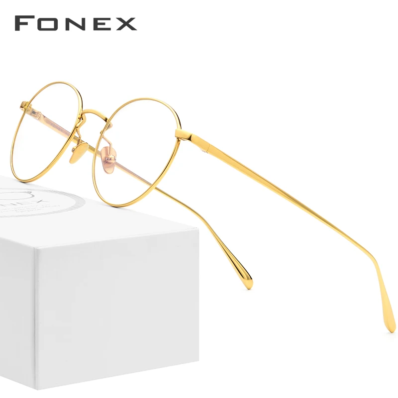 

FONEX Pure Titanium Glasses Frame Men Vintage Round Myopia Optical Prescription Eyeglasses Frames Women Retro Oval Eyewear 893