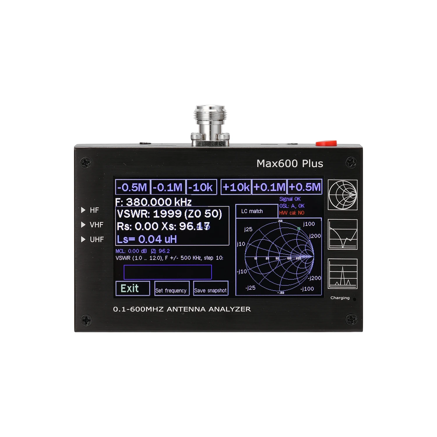 Max600 Plus HF VHF UHF антенный анализатор 0,1-600 МГц с 4," TFT lcd сенсорным экраном