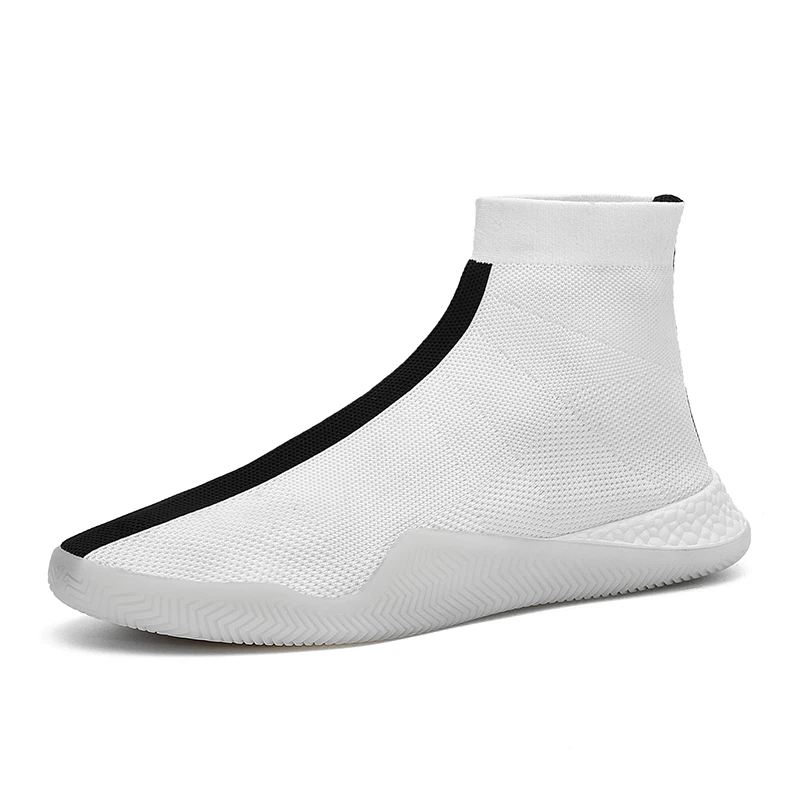 Дышащие носки, кроссовки, мужская спортивная обувь для тренировок, легкие высокие уличные кроссовки для бега, Мужская Удобная прогулочная обувь - Цвет: white