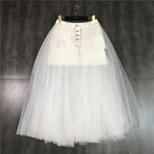 Новая мода Чистая Пряжа алфавитный принт сшивание 100 пар джинсовая юбка половинной длины юбка