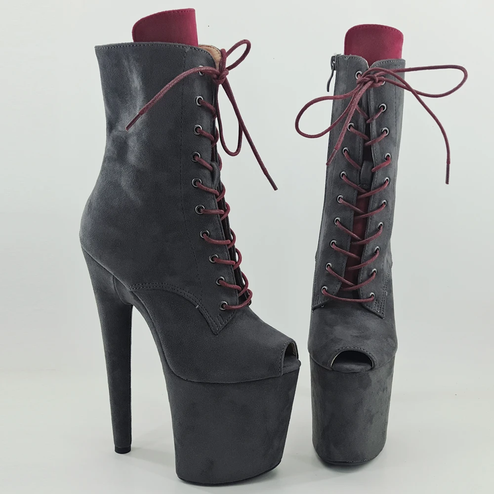 Leecabe/серые замшевые ботинки с красным каблуком 20 см/8 дюймов на платформе с открытым носком для танцев на шесте