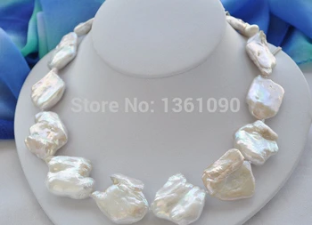 

00658 BIG 35mm WHITE BAROQUE KESHI REBORN PEARL NECKLACE 18inch