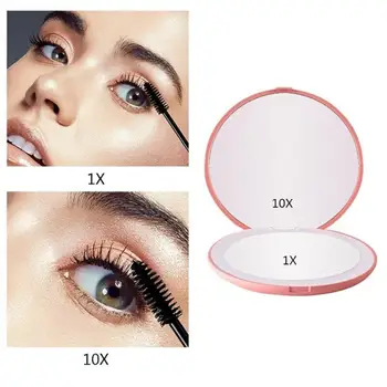 

10x HD Magnifier Details LED Makeup Mirror Clear Foldable Travel Battery Operated Accessories Small Round With Light Bright