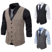 Chaleco de traje para hombre, prenda de vestir de lana a cuadros con muescas, espiga de Tweed, informal, Formal, de negocios, para boda, 2022