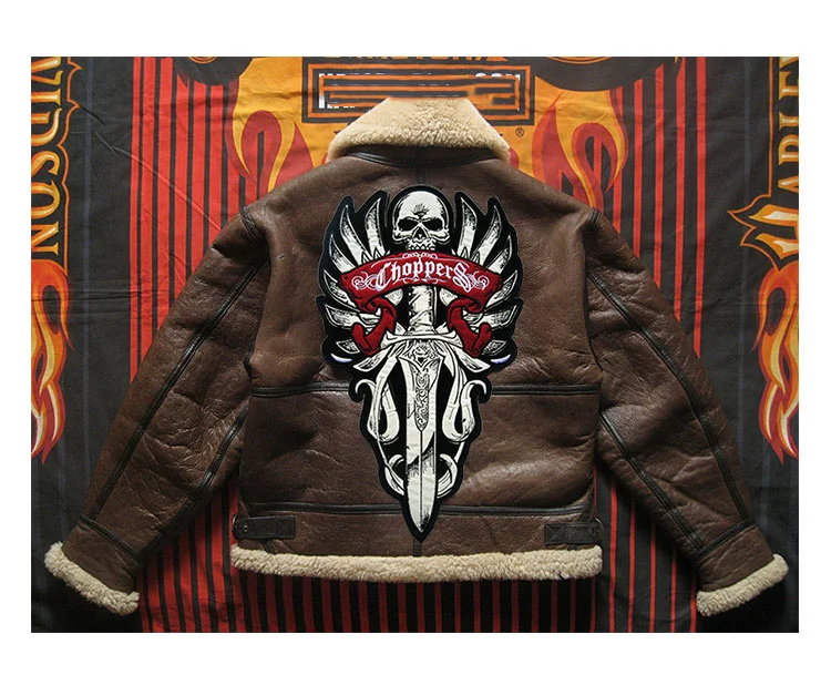 Super Large Night Reflective Motorcycle Skull Sword Patch Badge Embroidery Cloth Back Stickers Chopper Sew-On DIY For Denim Vest