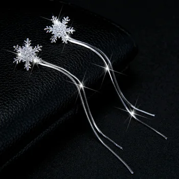 

LISM Korean Sparklinh CZ Snowflake Long Dangle Earrings 925 Sterling Silver For Women Girl Luxury Earrings Jewelry