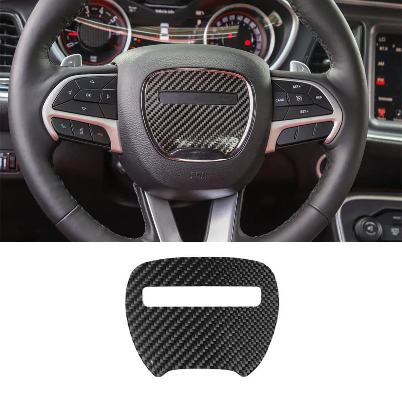 For Dodge Challenger+ Car Steering Wheel Center Decoration Stickers Decal Interior Car Accessories Carbon Fiber Style