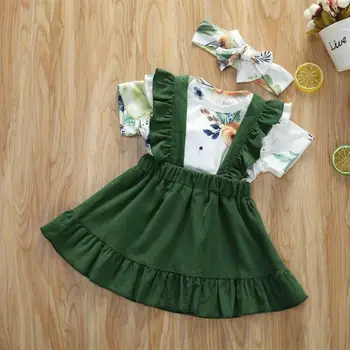 

2020 Summer Fashion Newborn Baby Girl Floral Romper Jumpsuit Skirts Clothes Set Outfit Headband 0-18M