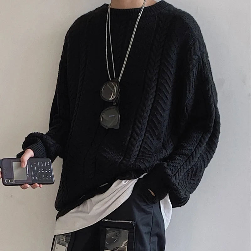 Winter New Hole Sweater Men Warm Fashion Solid Color Casual O-neck Sweater Pullover Man Streetwear Loose Long-sleeved Sweater Winter New Hole Sweater Men Warm Fashion Solid Color Casual O-neck Sweater Pullover Man Streetwear Loose Long-sleeved Sweater