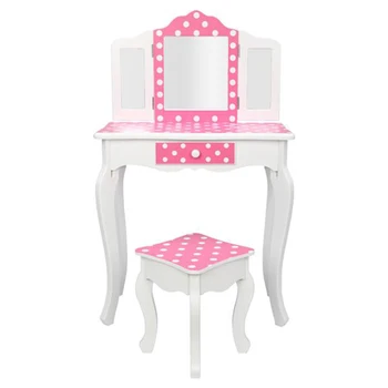 

USA Warehouse Children's Dressing Table Three Foldable Mirror/Chair/Single Drawer Dressing Table Chair Pink Dots Style