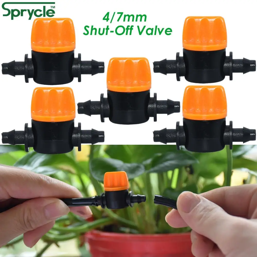 

SPRYCLE 5PCS 1/4'' Mini Double Barbed Shut-Off Valve 4/7mm Hose Garden Irrigation Water Flow Control Agriculture Tools Fittings