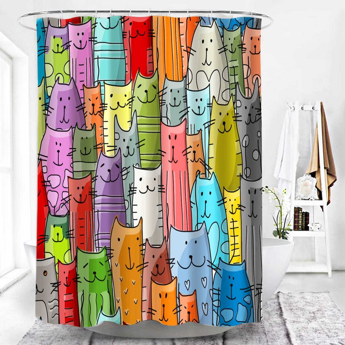Shower Curtains Funny Shower Curtains Bathroom Curtain With Hooks Decor Waterproof Cute Cat Dinosaur Bath Polyester Fabric 3D Cortinas De Ducha