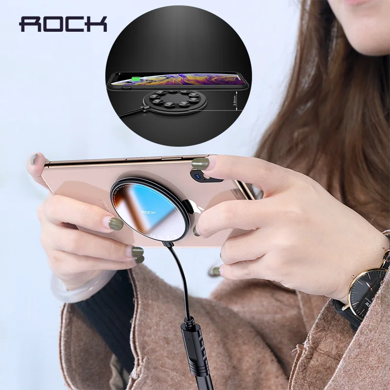 ROCK Saugnapf Qi Drahtlose Ladegerät Tragbare 10W Schnelle Lade Wirless Lade Pad für iPhone Xs Max