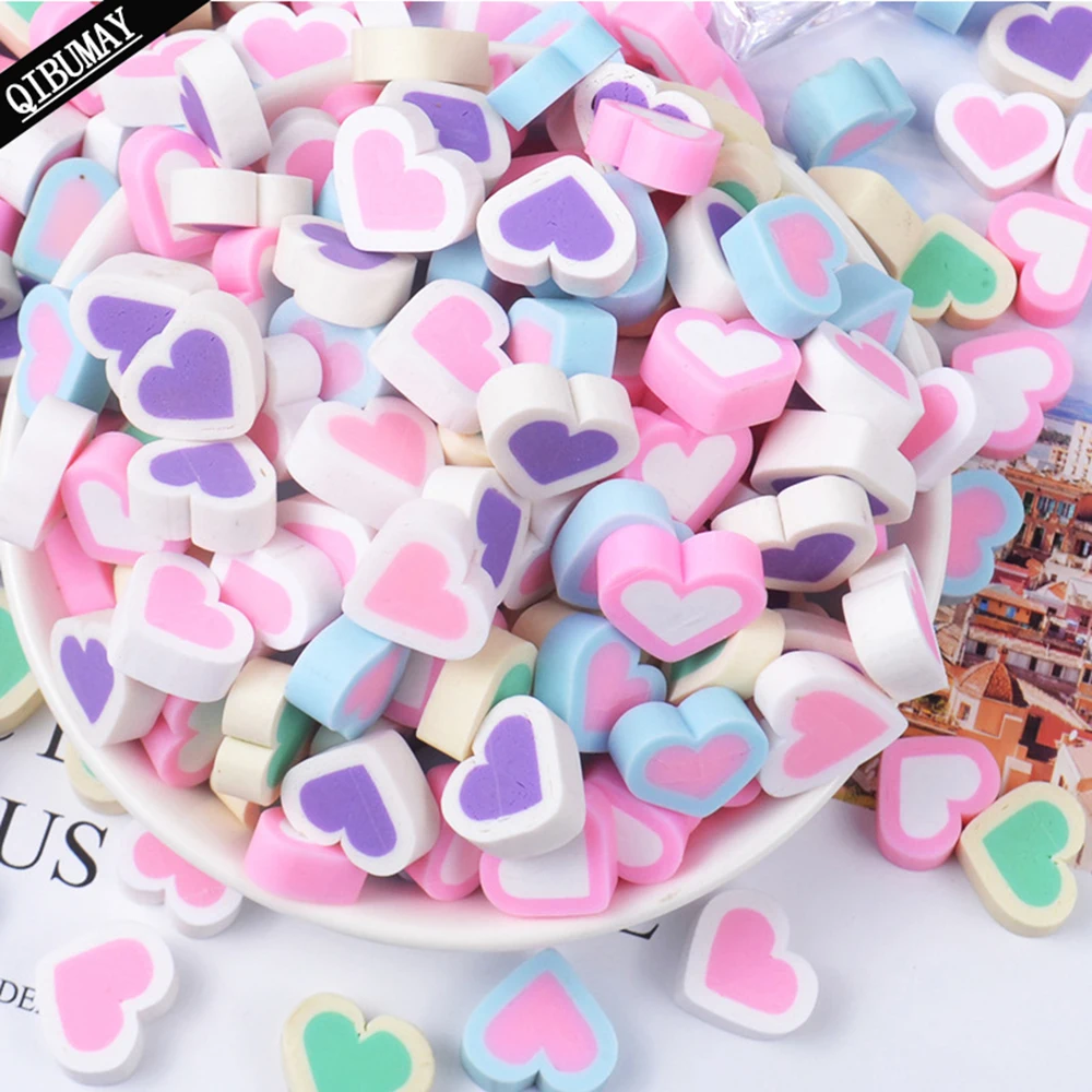 QIBU 20pcs Clay Heart Craft Accessories Candy Pink Cute Phone case