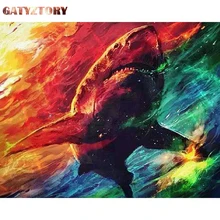 

GATYZTORY Painting By Number Animal Acrylic Art Shark Coloring By Numbers 40*50 Frame Canvas Adults Gift DIY Kit Decoration Home