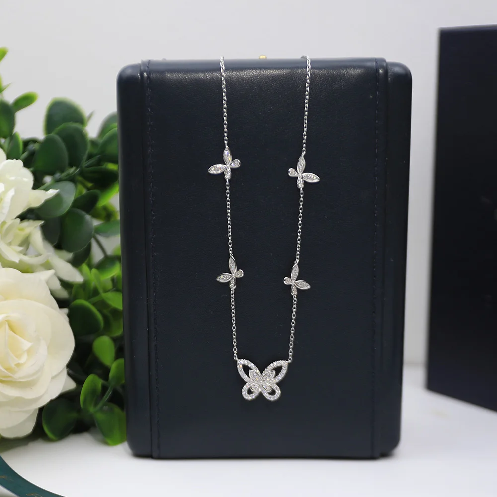 

Fashion Sweetness S925 Silver Butterfly Necklace Women Elegant Temperament Moissanite Shining Popular Brand Jewelry Luxurious