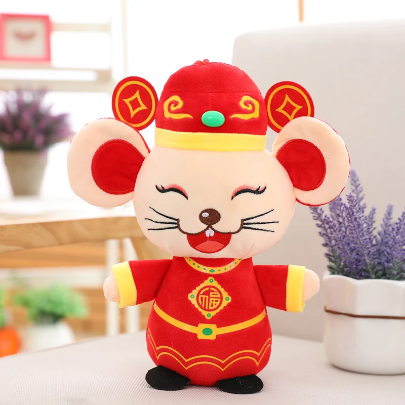 Новогодняя плюшевая игрушка-талисман 20 см, плюшевая красная мышка в костюме Тан, мягкие игрушки, китайские вечерние украшения на год, подарок