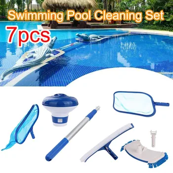 

7pc Swimming Pool Cleaner Brush Pool Supplies Pool Deep Bag Rake Leaf Skimmer Set for Cleaning Swimming 2ml Dosing device#G