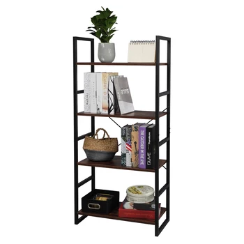 

4 Tier Vintage Bookcase Shelf Storage Organizer Wood and Metal Bookshelf Rack