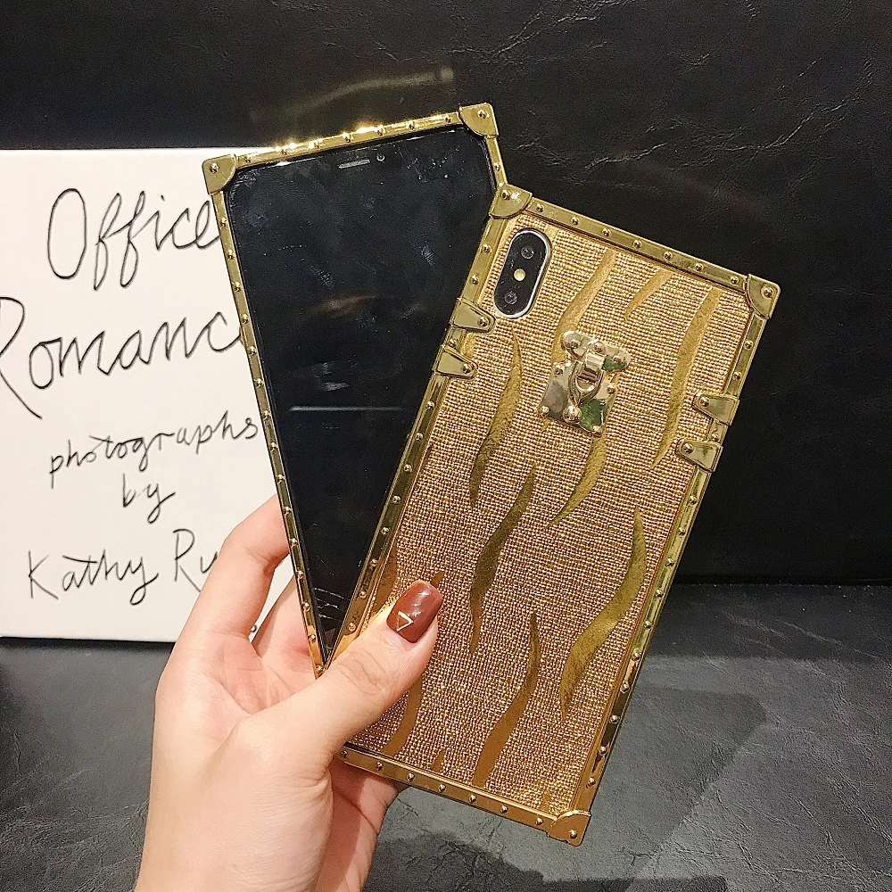 Hot 3D Luxury Square Gold Glitter Case for iphone 11Pro X XR XS MAX 7 8 15 Pro Max 14 Plus For Samsung Galaxy S10 S9 Back Cover