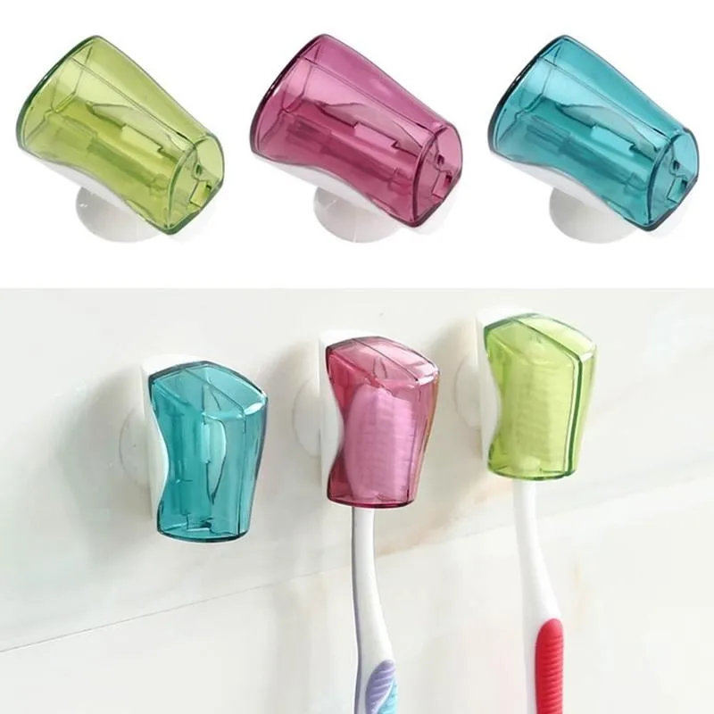 3pcs Suction Cup Toothbrush Holder Toothbrush Cover Storage Wall Mount