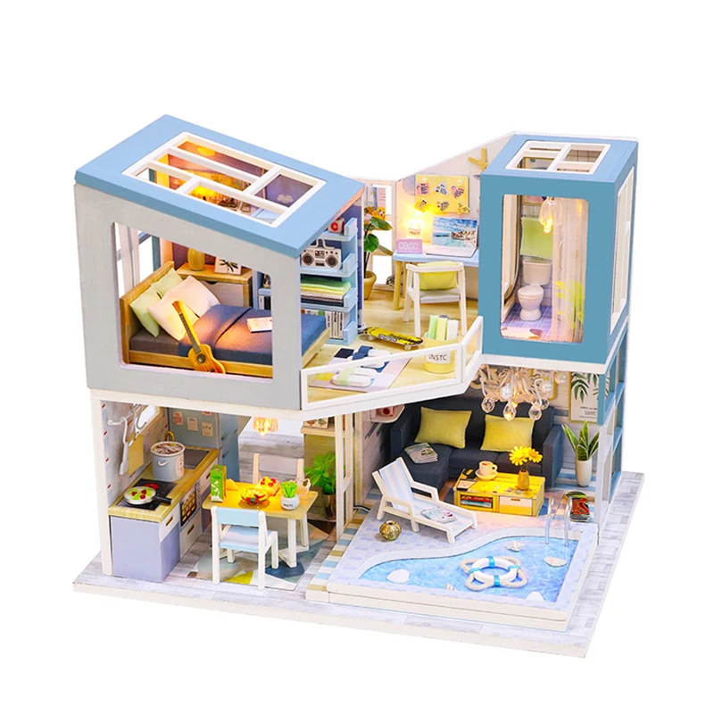 

DIY Dollhouse Model Creative Norodic Loft Miniature Dollhouse Assemble Kits Wooden Villa House Furnitures Toys for Children