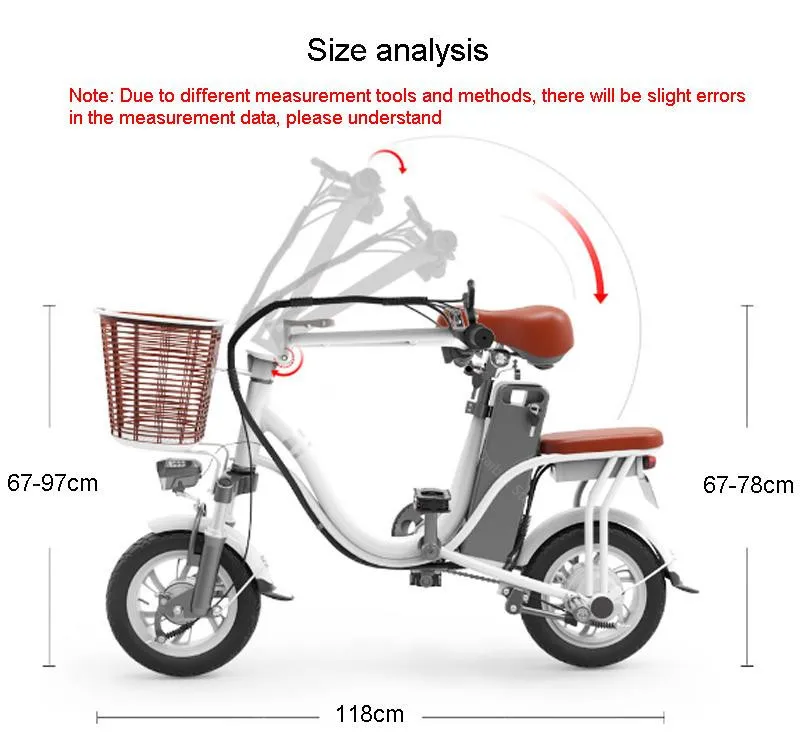 Electric Scooter Bike With Two Seats Two Wheels Electric Bicycles 12 Inch 400W 48V Mini Electric Bike Bicycle Removable Battery (17)