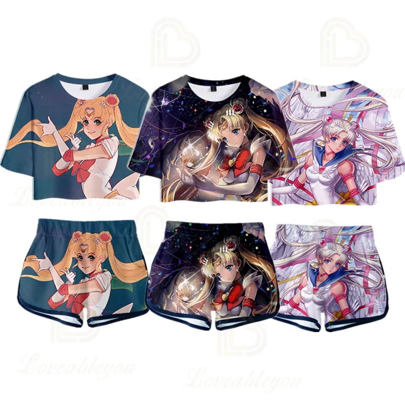 Anime Sailor Moon Tshirt Sets Navel T-shirt Two