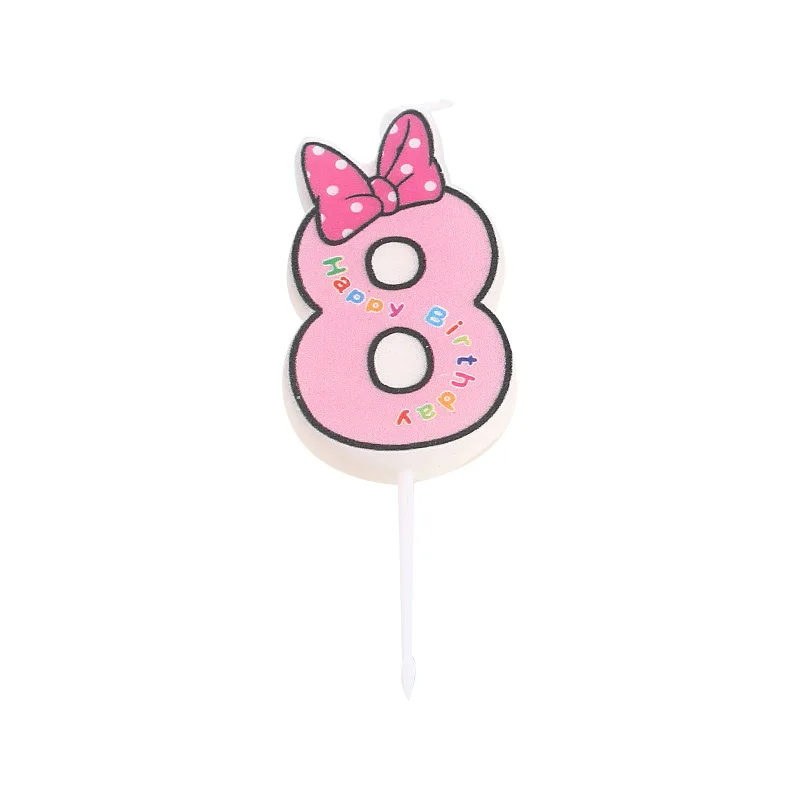 Pink8 От 0 до 9 Свеча для торта Форма банта счастливое украшение для торта ко дню рождения свечи для кекса мышь верхушка для торта свеча - Цвет: Pink8