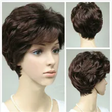 Горячая модные короткие темно-коричневые волнистые вьющиеся женские Девушки парик волос