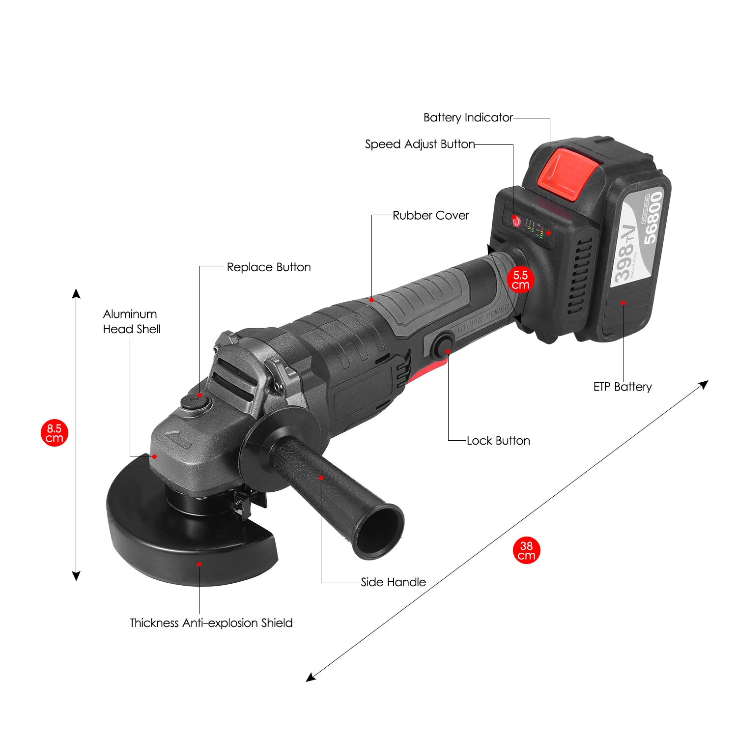 3 градусов Adjustable18V бесщеточный угловая шлифовальная машина инструмент Электрический Аккумуляторный огненный резчик по металлу, переменной Скорость Шлифовка с Боковая ручка инструмент