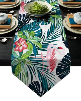 

Flamingo Leaves Tropic Table Runner Table Flag Home Party Decorative Tablecloth Table Runners for Wedding
