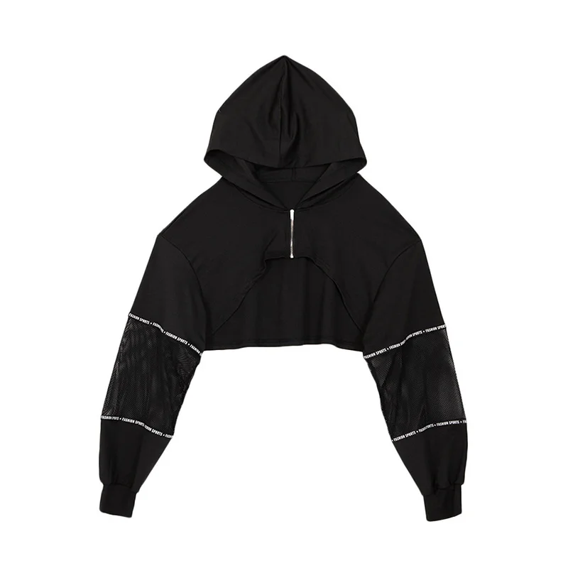 Fitshinling Athleisure, осень, женские толстовки с капюшоном, сетка, пэчворк, Черный свитшот, Женская толстовка с капюшоном, с буквенным принтом, укороченное худи, Новинка