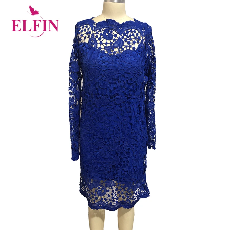 Повседневное синего цвета, с длинными рукавами, с О-образным вырезом сексуальное элегантное кружевное лоскутное платье Для Женщин Осеннее платье в обтяжку вечерние роковой SJ3926R