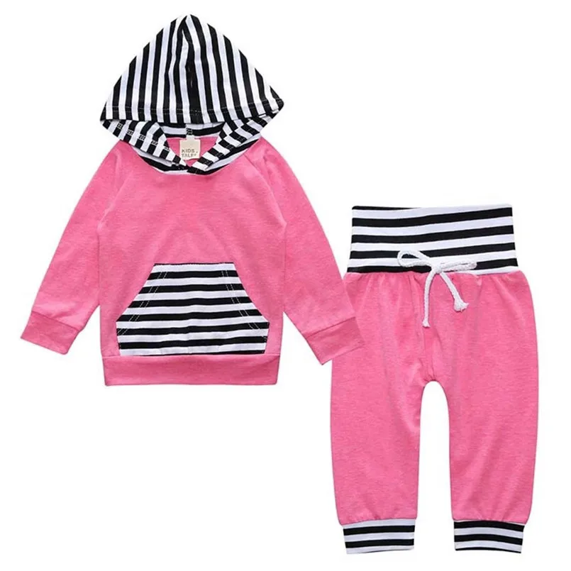 Комплект одежды для новорожденных девочек и мальчиков с цветочным рисунком, осенние Рубашки с капюшоном и длинными рукавами, штаны комплекты одежды для детей от 0 до 2 лет - Цвет: Color 5