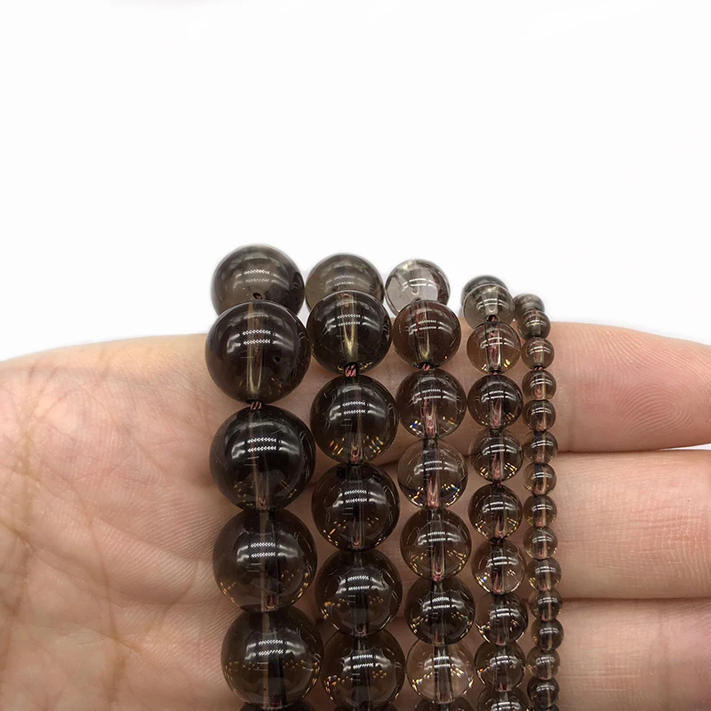 Loose Stone Beads Smoky Quartzs Stone 4 6 8 10 12mm Round Beads For Jewelry Making DIY Charm Glass Bracelet Crystal Perles 15''