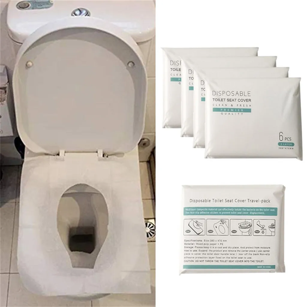 10-Count Toilet Seat Covers Disposable Travel portable 5 Packs + 1 Free Pack 50 - Count Travel Sanitary Toilet Seat Cover Portable Eco-Friendly Bio-Degradable Paper