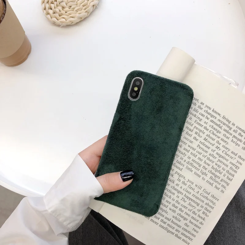Модный однотонный чехол для iphone XS Max XR X, чехол для iphone 6, 6 s, 7, 8 plus, милый зимний чехол s, шерстяная ткань с мягким ворсом - Цвет: deep green