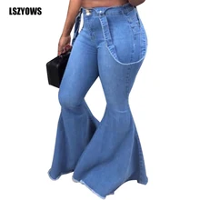 Обтягивающие женские джинсы размера плюс, осень, модные джинсы с высокой талией, расклешенные брюки, повседневные длинные брюки на пуговицах