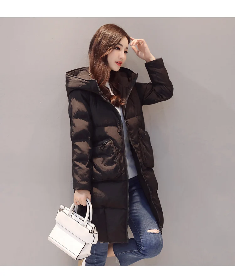 Long Sleeve Thick Mid-length Slim Fit Winter Convention Zipper Hooded Street Solid Color Cotton-padded Clothes/Cotton Coat