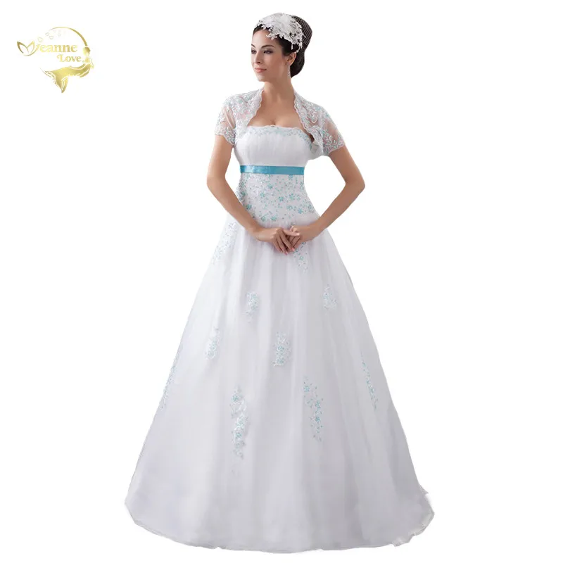 Новое поступление белые свадебные платья с синей аппликацией из тюля с бисером Vestidos De Novia с Болеро Свадебные платья 399391UJL