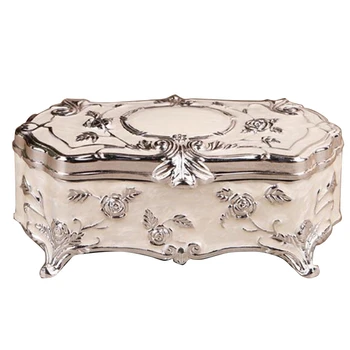 

Vintage Jewellery Case Fashion Jewelry Box White Enamel Zinc-Alloy Metal Trinket Box Flower Carved Toothpick Storage