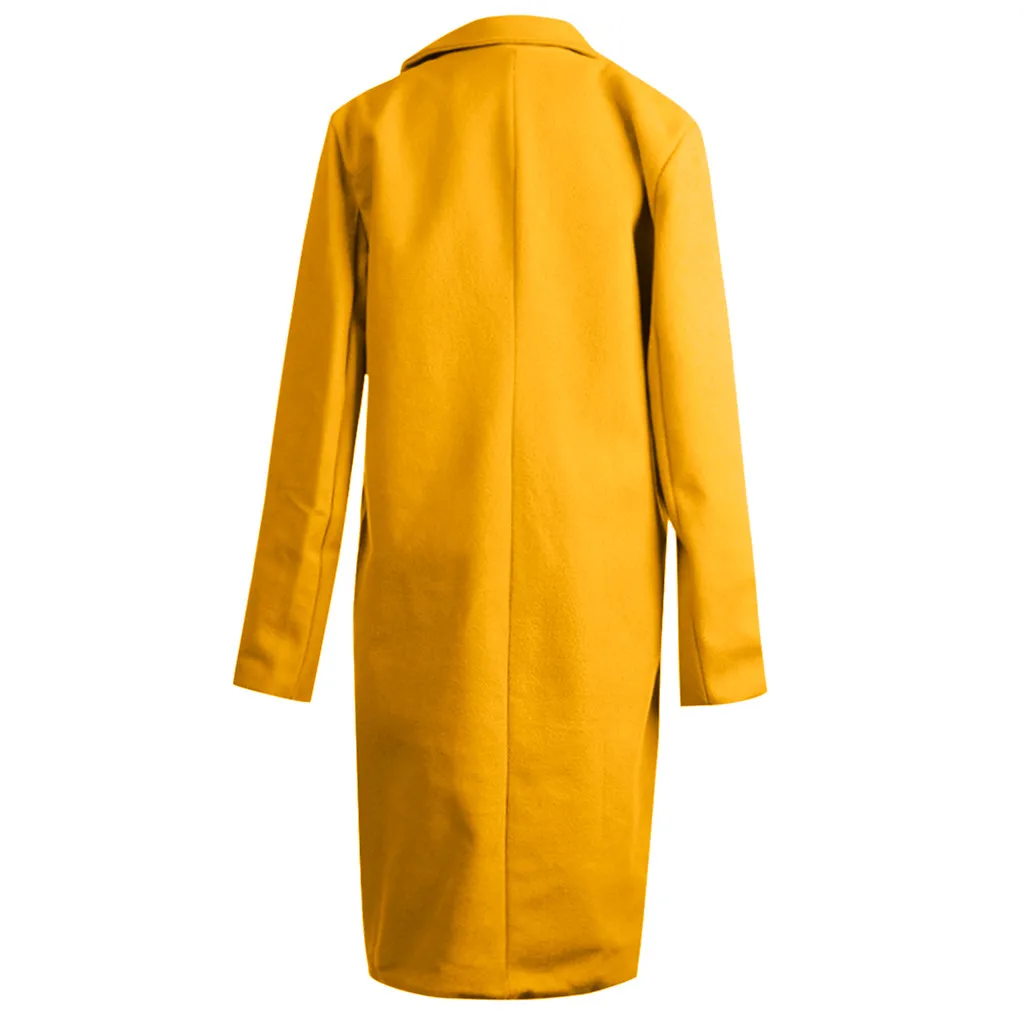 Женское элегантное пальто из искусственной шерсти облегающего размера плюс, зимняя женская куртка с отложным воротником, Женский Повседневный плащ-ветровка