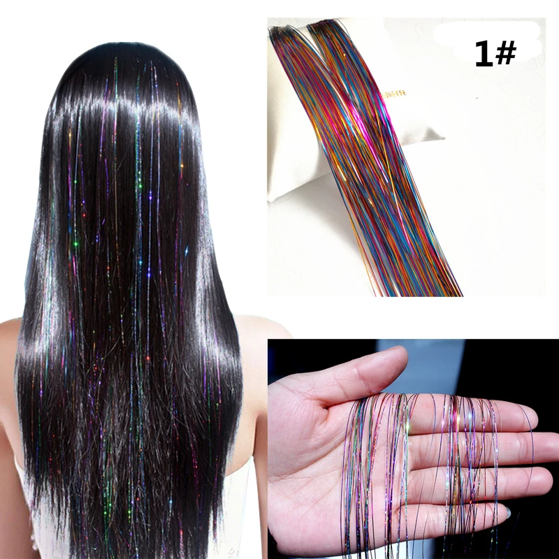 Sparkle Hair Tinsel Rainbow Colored Strands Girl Headwear Hair Laser False Hair Extension Bling Decoration Glitter Strips Party Aliexpress
