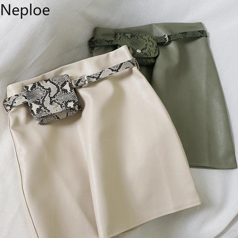 Neploe высокая талия бедра тонкая кожаная юбка женская одноцветная линия с