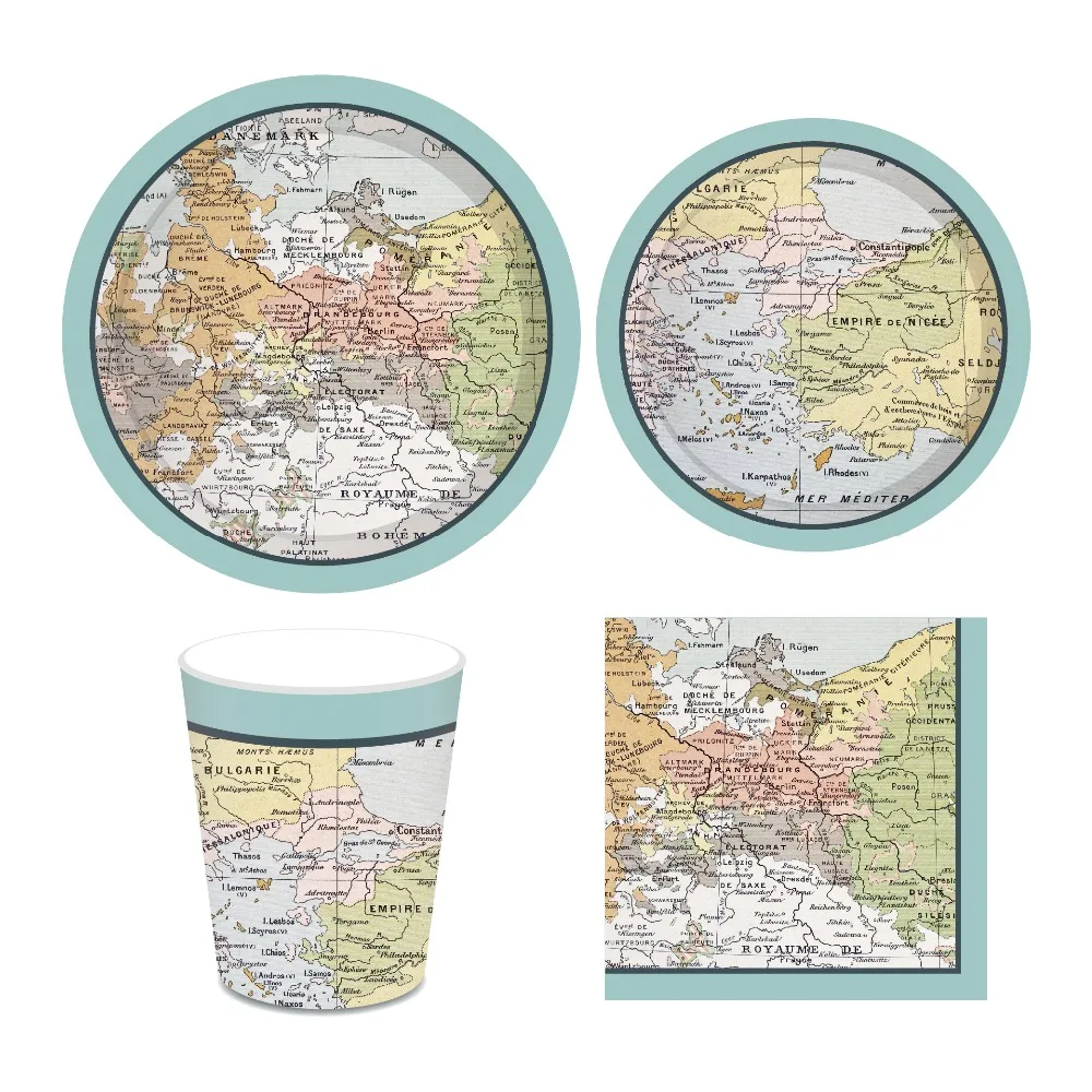 Древняя карта мира, тематическая бумажная тарелка, праздничные украшения для путешествий, вечерние принадлежности для путешествий по всему миру