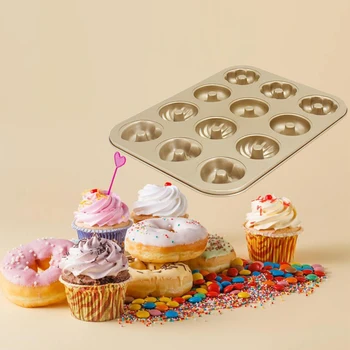 

Donut Mold Cake Pan, 12-Cavity Non-Stick Pattern Doughnut Bakeware,Carbon Steel Donut Mold， for Oven Baking